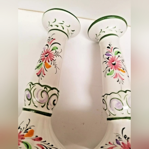 Porcelain Handpainted Pair 7" Candle Holders RCCL Portugal Signed & Numbered - Picture 6 of 7